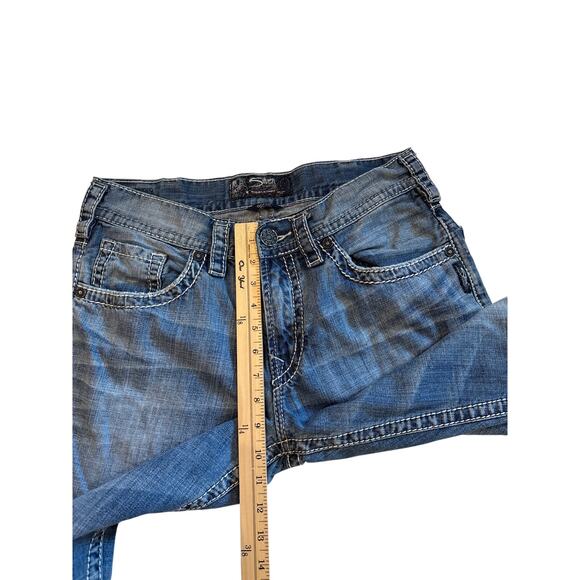 Silver Jeans Mens Sz 32x30 Blue Gordie Flap Relaxed Fit Distressed Thick Stitch - Picture 8 of 11